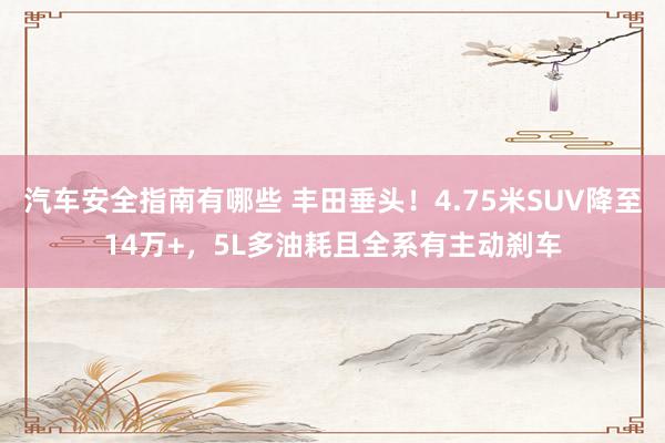 汽车安全指南有哪些 丰田垂头！4.75米SUV降至14万+，5L多油耗且全系有主动刹车