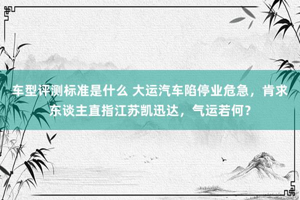 车型评测标准是什么 大运汽车陷停业危急，肯求东谈主直指江苏凯迅达，气运若何？