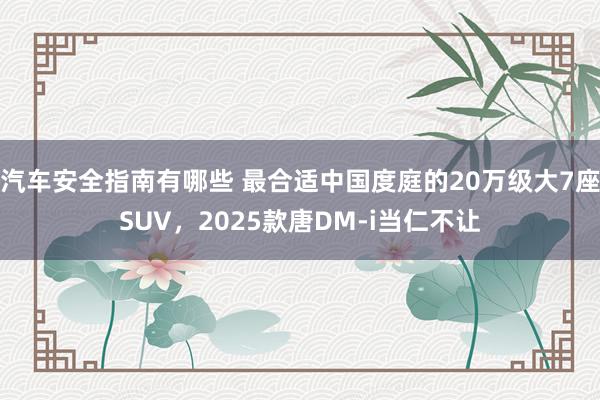 汽车安全指南有哪些 最合适中国度庭的20万级大7座SUV，2025款唐DM-i当仁不让