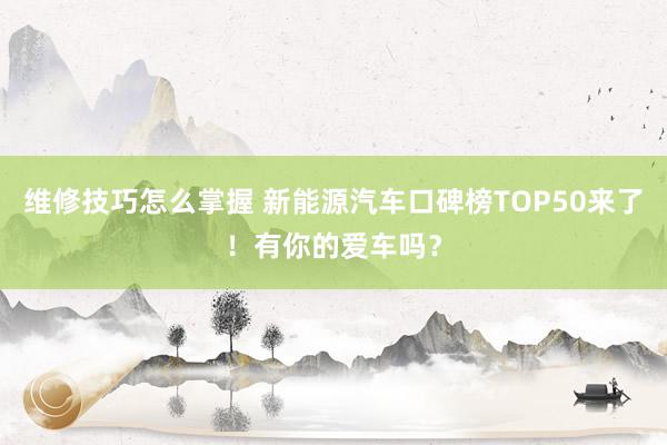 维修技巧怎么掌握 新能源汽车口碑榜TOP50来了！有你的爱车吗？