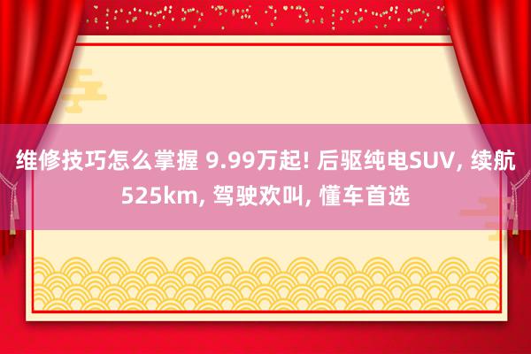 维修技巧怎么掌握 9.99万起! 后驱纯电SUV, 续航525km, 驾驶欢叫, 懂车首选