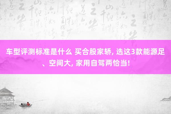 车型评测标准是什么 买合股家轿, 选这3款能源足、空间大, 家用自驾两恰当!