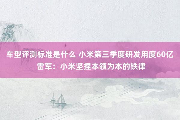 车型评测标准是什么 小米第三季度研发用度60亿 雷军：小米坚捏本领为本的铁律