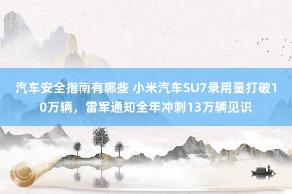 汽车安全指南有哪些 小米汽车SU7录用量打破10万辆，雷军通知全年冲刺13万辆见识