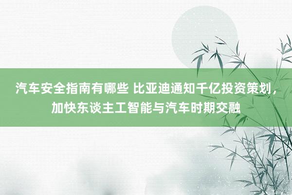 汽车安全指南有哪些 比亚迪通知千亿投资策划，加快东谈主工智能与汽车时期交融