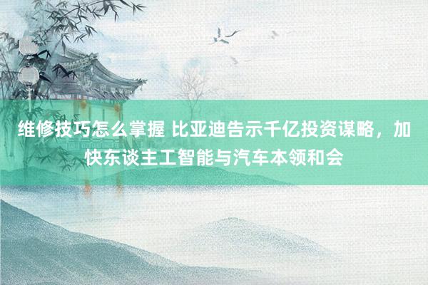 维修技巧怎么掌握 比亚迪告示千亿投资谋略，加快东谈主工智能与汽车本领和会