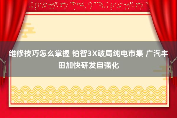 维修技巧怎么掌握 铂智3X破局纯电市集 广汽丰田加快研发自强化