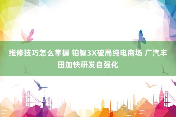 维修技巧怎么掌握 铂智3X破局纯电商场 广汽丰田加快研发自强化