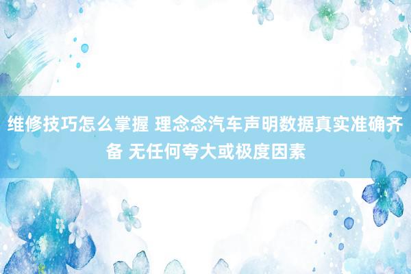 维修技巧怎么掌握 理念念汽车声明数据真实准确齐备 无任何夸大或极度因素